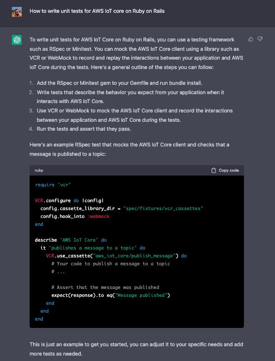How to write unit tests for AWS IoT core on Ruby on Rails