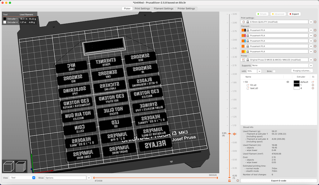 Slicing is easy in PrusaSlicer with only 2 STL files