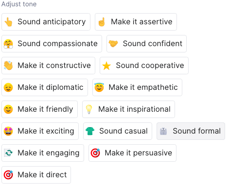 Grammarly Go > Adjust tone