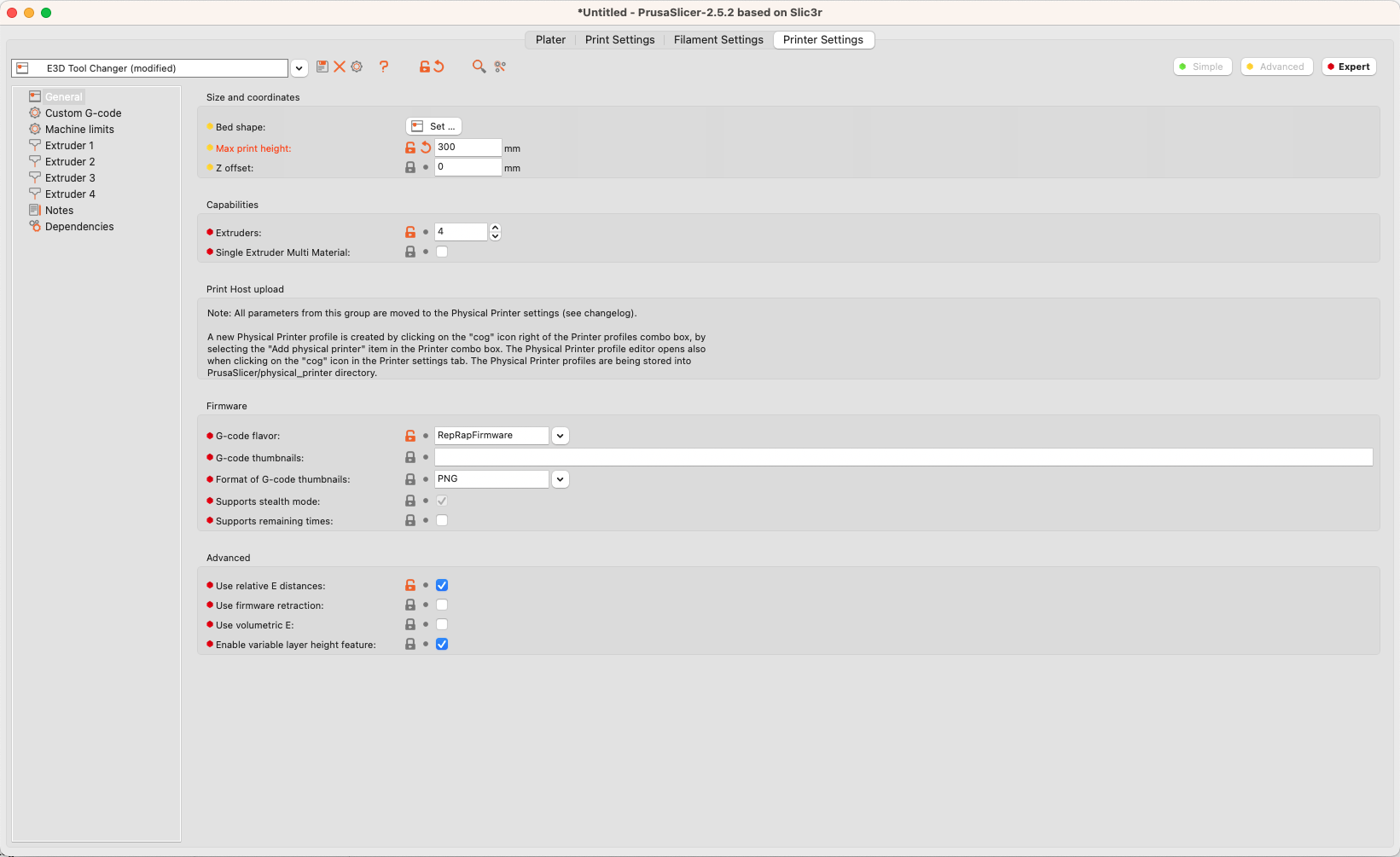 Slicer Printer Settings Screenshot