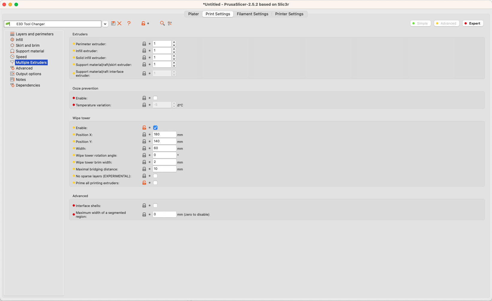 Slicer Purge Tower Settings Screenshot
